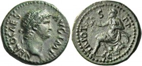 Nero augustus, 54 – 68. Semis circa 64, Æ 3.30 g. Laureate head r. Rev. Roma seated l. on cuirass, holding wreath and parazonium. C –. RIC 226. Lovely...