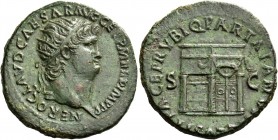 Nero augustus, 54 – 68. Dupondius circa 65, Æ 13.21 g. Radiate head r. Rev. View of the temple of Janus, closed door to r., decorated with garland. C ...
