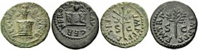 Nero augustus, 54 – 68. Lot of 2 quadrantes: Quadrans circa 64, Æ 2.18 g. Owl standing facing, with open wings, on garlanded altar. Rev. Olive branch....