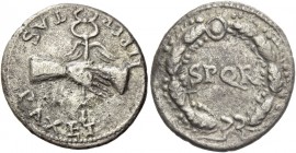 The Civil Wars, 68 – 69. Denarius, Gaul 68-69, AR 2.94 g. Two clasped hands holding winged caduceus. Rev. Legend within wreath. C 424. RIC 58. Rare. S...