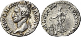 Galba, 68 – 69. Denarius July 68-January 69, AR 3.31 g. Laureate head r. Rev. Female figure advancing l., sacrificing over altar and holding rudder. C...
