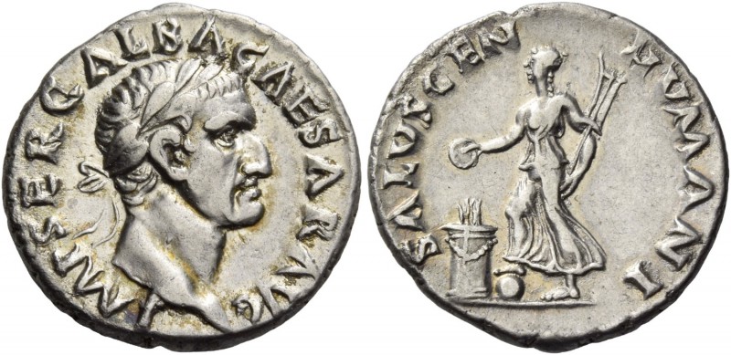 Galba, 68 – 69. Denarius July 68-January 69, AR 3.45 g. Bare head r. Rev. Female...