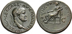 Galba, 68 – 69. Sestertius July 68 – January 69, Æ 25.90 g. Laureate head r. Rev. Concordia, draped, seated l. holding olive branch in r. hand and lon...