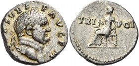Vespasian, 69 – 79. Denarius 71, AR 3.35 g. Laureate head r. Rev. Vesta seated l. C 561. RIC 46. Light iridescent tone about extremely fine /good very...