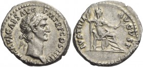 Nerva, 96-98. Denarius 97, AR 3.65 g. Laureate head r. Rev. Iustitia seated r. holding sceptre and branch. C 101. RIC 18. Light iridescent tone and ab...