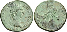 Nerva, 96-98. Sestertius 97, Æ 22.25 g. Laureate head r. Rev. Fortuna standing l., holding rudder in r. hand and cornucopiae in l. C 67. RIC 83. Rare....