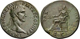 Nerva, 96-98. Sestertius 97, Æ 24.14 g. Laureate head r. Rev. Pax seated l. holding branch in r. hand and sceptre in l. C 123. RIC 88. Brown-green pat...