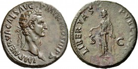 Nerva, 96-98. Dupondius 97, Æ 14.16 g. Radiate head r. Rev. Libertas standing l., holding pileus and sceptre. C 116. RIC 87. Reddish green patina with...