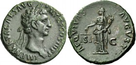 Nerva, 96-98. As 97, Æ 10.29 g. Laureate head r. Rev. Aequitas standing l., holding scales and cornucopiae. C 7. RIC 77. Dark green patina and about e...