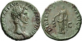 Nerva, 96-98. As 97, Æ 12.28 g. Laureate head r. Rev. Libertas standing l., holding pileus and sceptre. C 115. RIC 86. Green patina and about extremel...