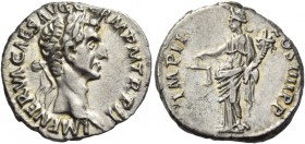 Nerva, 96-98. Denarius 98, AR 3.64 g. Laureate head r. Rev. Aequitas standing l. holding scales in r. hand and cornucopiae in l. C 91. RIC 44. Light i...