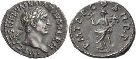 Trajan, 98 – 117. Denarius 98-99, AR 3.16 g. Laureate head r. Rev. Pax standing l. holding olive and cornucopiae. C 209. RIC 6. Old cabinet tone and a...