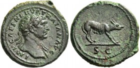 Trajan, 98 – 117. Semis after 109, Æ 3.85 g. Laureate bust r., with drapery on l. shoulder. Rev. She-wolf r. C 388 var. (without drapery). RIC 692 (qu...