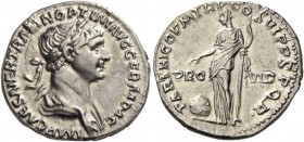 Trajan, 98 – 117. Denarius circa late 116-August 117, AR 3.32 g. Laureate and draped bust r. Rev. Providentia standing l., holding in l. hand sceptre,...
