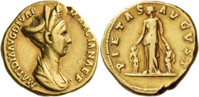 Matidia, daughter of Marciana. Aureus 112, AV 7.50 g. Draped bust r., hair elaborately dressed, above which crescent-shaped diadem. Rev. Matidia, as P...