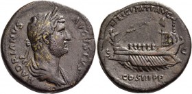 Hadrian, 117 – 138. Sestertius 132-134, Æ 28.00 g. Bare-headed, draped and cuirasssed bust r. Rev. Galley moving l. with sail, steersman and six rower...