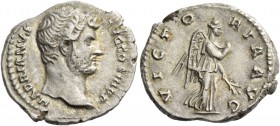 Hadrian, 117 – 138. Denarius 134-138, AR 3.41 g. Laureate head r. Rev. Victory standing right, drawing out fold of dress and holding branch. C 1454. R...