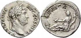 Hadrian, 117 – 138. Denarius 134-138, AR 3.29 g. HADRIANVS – AVG COS III P P Laureate head r. Rev. AFRICA Africa, draped and wearing elephant-skin hea...