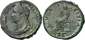 Sabina, wife of Hadrian. Sestertius 128-137, Æ 25.06 g. Diademed and draped bust l. Rev. Pudicitia, veiled, seated l. C 59. RIC Hadrian 1032. A wonder...