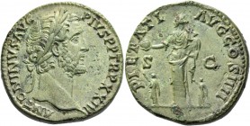 Antoninus Pius augustus, 138 – 161. Sestertius 159-160, Æ 24.59 g. Laureate head r. Rev. Pietas standing facing, head l., holding in l. hand child and...