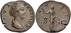Faustina I, wife of Antoninus Pius. Diva Faustina. Sestertius after 141, Æ 25.73 g. Draped bust r. Rev. Ceres standing l., holding torch in r. hand an...