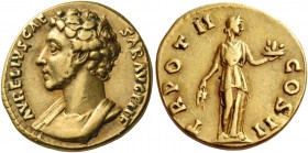 Marcus Aurelius caesar, 139 – 161. Aureus 148-149, AV 6.32 g. Bare-headed, draped and cuirassed bust l. Rev. Fides standing r., holding corn ears in r...