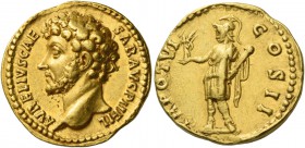 Marcus Aurelius caesar, 139 – 161. Aureus 151-152, AV 7.16 g. Bare head l. Rev. Roma standing l., holding Victory and parazonium. C 143. RIC A. Pius 4...