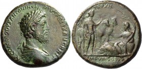 Commodus augustus, 177 – 192. Medallion 186-187, Æ 49.39 g. Laureate, draped and cuirassed bust r. Rev. Shepherd driving two oxen r.; in r. field, Ter...