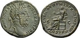 Commodus augustus, 177 – 192. Sestertius 188-189, Æ 24.61 g. Laureate head r. Rev. Securitas seated l., holding globe, resting l. arm on sphinx. C 698...