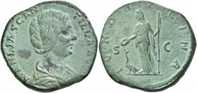 Manlia Scantilla, wife of Didius Julianus. Sestertius 193, Æ 18.91 g. Draped bust r. Rev. Juno standing l., holding patera and sceptre. C 6. RIC Didiu...