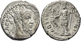 Pescennius Niger, 193 – 194. Denarius, Antiochia 193 – 194, AR 2.82 g. Laureate head r. Rev. Mars standing l., holding Victory and spear. C 51 var. RI...