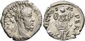 Pescennius Niger, 193 – 194. Denarius, Antiochia 193-194, AR 2.68 g. Laureate head r. Rev. Trophy. C 33. RIC 34a or b. Rare. Very fine / good very fin...