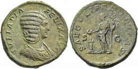 Julia Domna, wife of Septimius Severus. Sestertius circa 211-217, Æ 26.54 g. Diademed and draped bust r. Rev. Felicitas standing l., holding caduceus ...