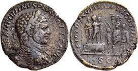 Caracalla, 198 – 217. Sestertius 214, Æ 17.40 g. Laureate, draped and cuirassed bust r.; behind head, silver eagle countermark (Este collection). Rev....
