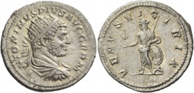 Caracalla, 198 – 217. Antoninianus 213-217, AR 5.15 g. Radiate, draped and cuirassed bust r. Rev. Venus standing l., holding Victory and sceptre and l...