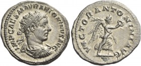 Elagabalus, 218 – 222. Antoninianus 218-219, AR 5.51 g. Radiate, draped and cuirassed bust r. Rev. Victory advancing r., holding wreath and palm. C 29...