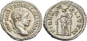 Severus Alexander augustus, 222 – 235. Denarius 222-228, AR 3.49 g. Laureate head r. Rev. Fides standing l., holding two standards. C 52. RIC 139. Lig...