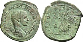 Severus Alexander augustus, 222 – 235. Sestertius 225, Æ 27.75 g. Laureate, draped and cuirassed bust r. Rev. Victory advancing l., holding wreath and...