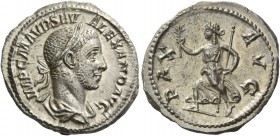 Severus Alexander augustus, 222 – 235. Denarius 226, AR 3.47 g. Laureate and draped bust r. Rev. Pax advancing l., holding branch and sceptre. C 187. ...