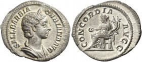 Orbiana, wife of Severus Alexander. Denarius 225, AR 2.61 g. Draped and diademed bust r. Rev. Concordia seated l., holding patera and double- cornucop...