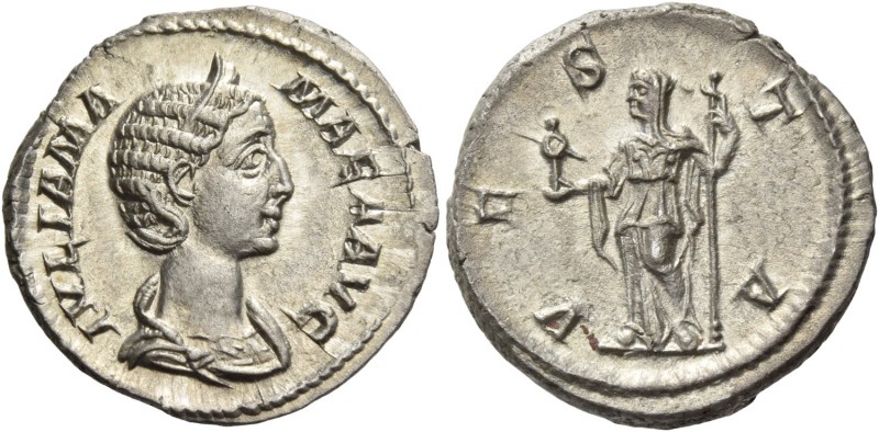 Julia Mamea, mother of Severus Alexander. Denarius 222-235, AR 3.68 g. Draped bu...