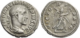 Maximinus I, 235-238. Denarius 235-236, AR 2.83 g. Laureate, draped and cuirassed bust r. Rev. Victory advancing r., holding palm and wreath. C 99. RI...
