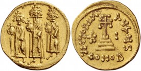 Heraclius, 5 October 610 – 11 January 641, with colleagues from January 613. Solidus 636-637, AV 4.44 g. Heraclius, Heraclius Constantine and Heraclon...