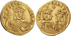 Theophilus, 2 October 829 – 29 January 842, with colleagues from 830 or 831. Solidus circa 830/1-840, AV 4.37 g. Bearded bust of Theophilus facing, we...