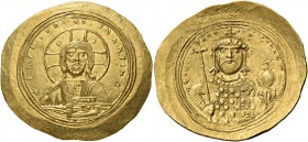 Constantine IX Monomachus, 1042 – 1055. Histamenon 1042-1055, AV 4.38 g. Facing bust of Christ, nimbate, raising r. hand in benediction and holding bo...
