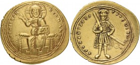 Isaac I Comnenus, 1 September 1057 – 22 November 1059. Histamenon 1057-1059, AV 4.43 g. Christ, nimbate, seated facing on backless throne, raising r. ...