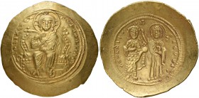Constantine X Ducas, 1059-1067. Histamenon circa 1059-1067, AV 4.40 g. Christ, nimbate, seated facing on lyre-backed throne, raising r. hand in benedi...