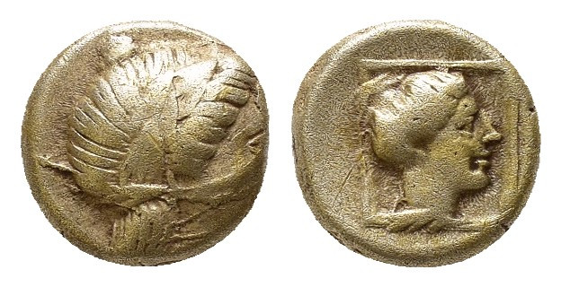 LESBOS, Mytilene. Circa 377-326 BC. Hekte (Electrum, 9.9mm, 2.5 g). Laureate hea...