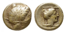 LESBOS, Mytilene. Circa 377-326 BC. Hekte (Electrum, 9.9mm, 2.5 g). Laureate head of Apollo to right. Rev. Female head to right within linear square.
