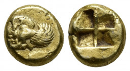 Mysia. Kyzikos 550-500 BC. Hekte - 1/6 Stater EL (9.8mm, 2,8 g) Forepart of winged boar to left; below, tunny to left / Quadripartite incuse square.